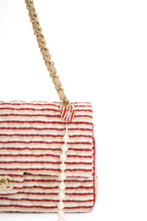 2014 Chanel Red/White Canvas Striped Coco Sailor Pearl Medium Classic Double Flap Bag