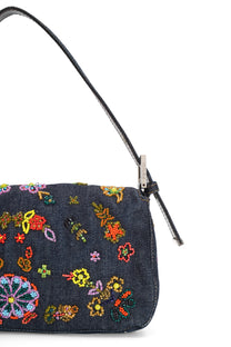 Fendi Floral Beaded Denim Baguette