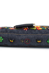 Fendi Floral Beaded Denim Baguette
