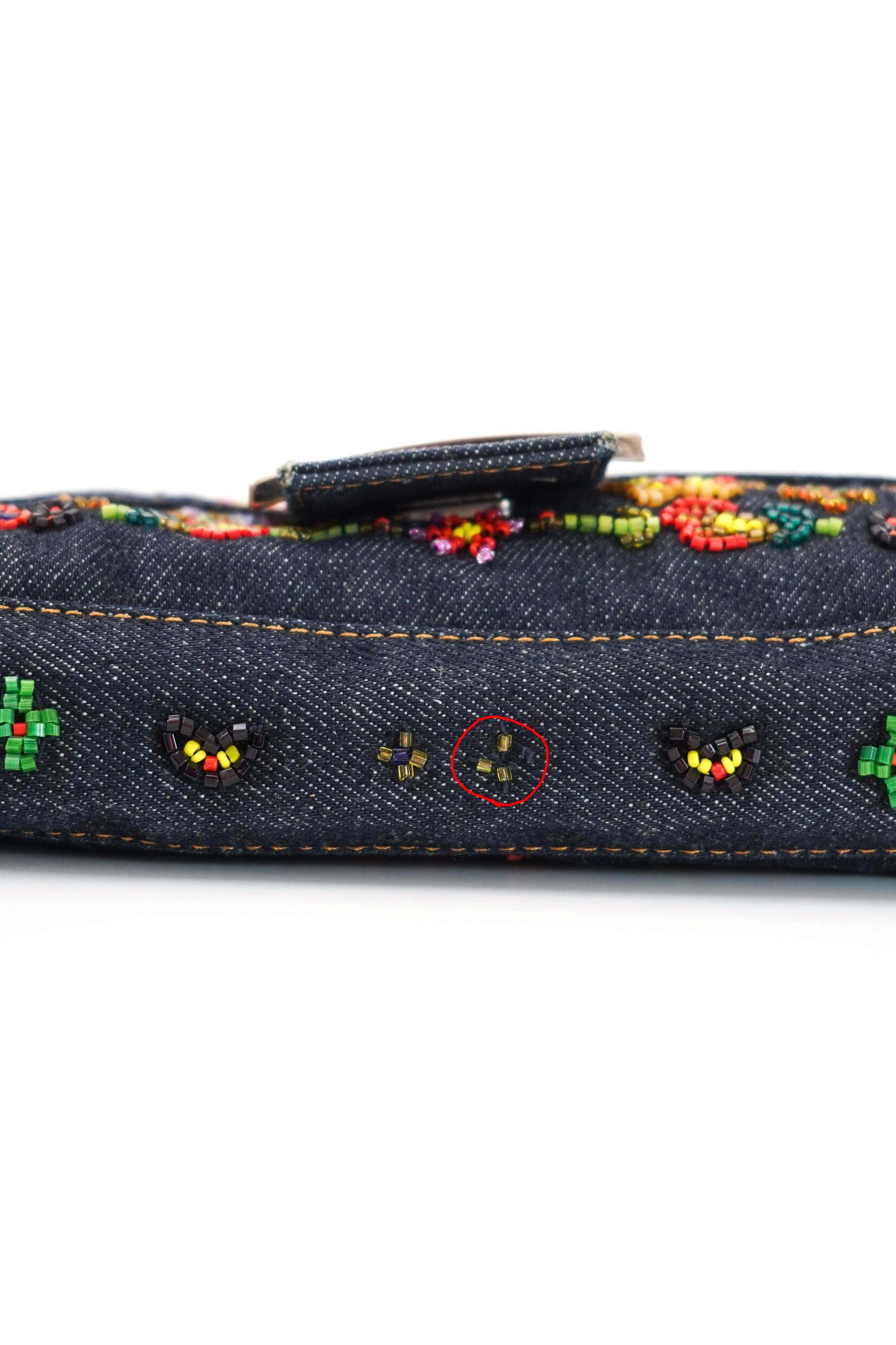 Fendi Floral Beaded Denim Baguette