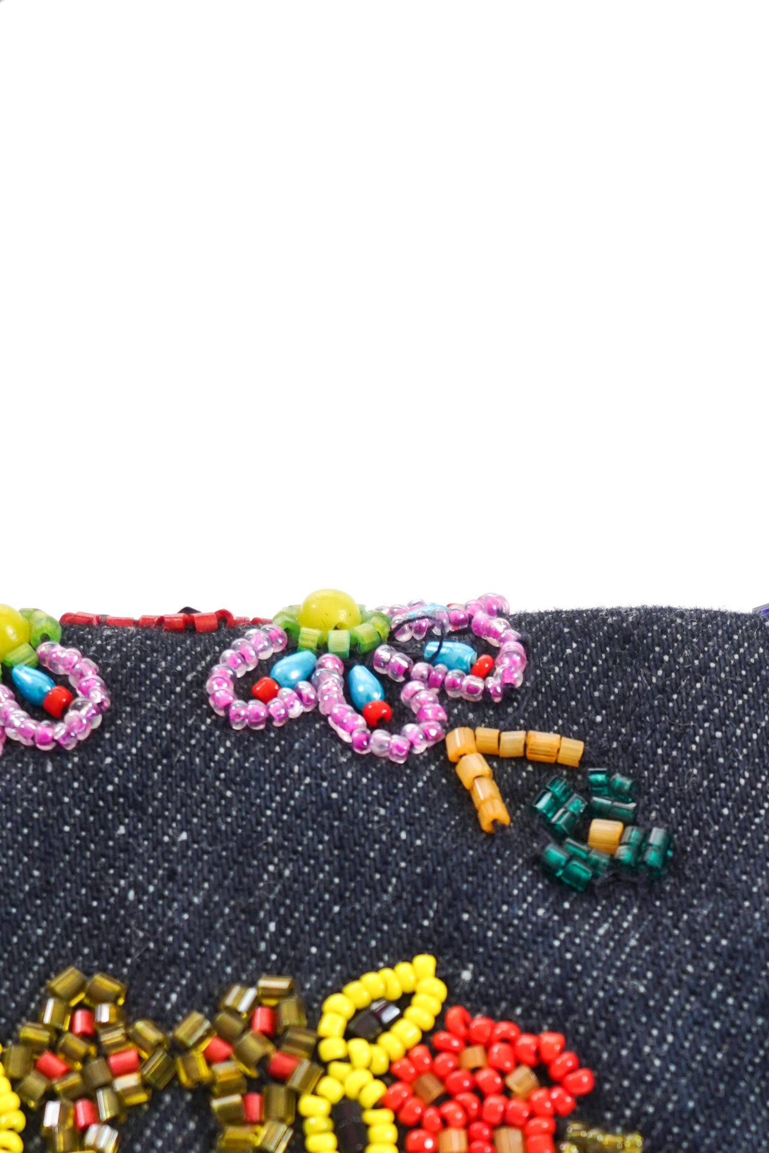 Fendi Floral Beaded Denim Baguette