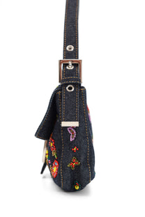 Fendi Floral Beaded Denim Baguette