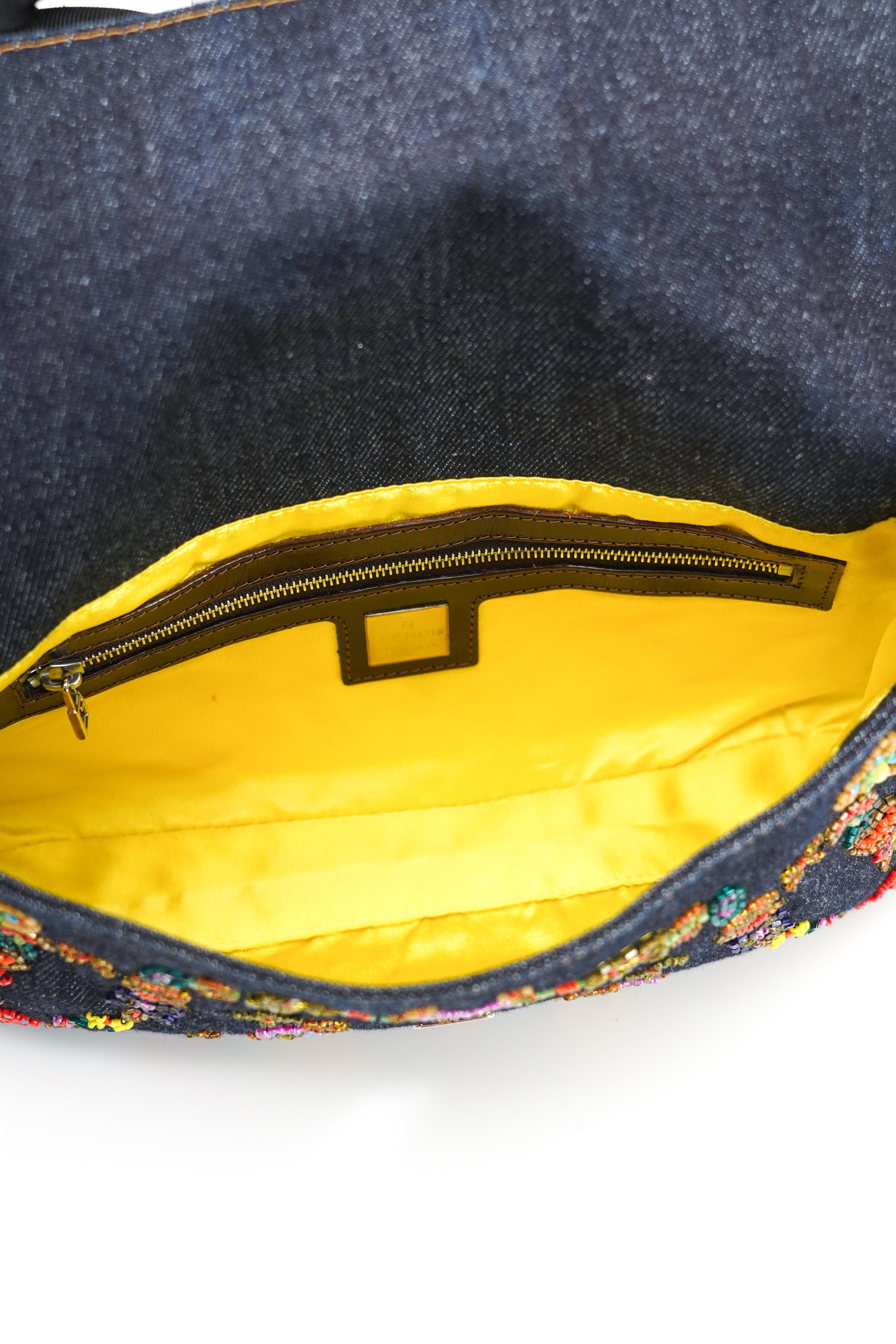 Fendi Floral Beaded Denim Baguette