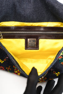 Fendi Floral Beaded Denim Baguette