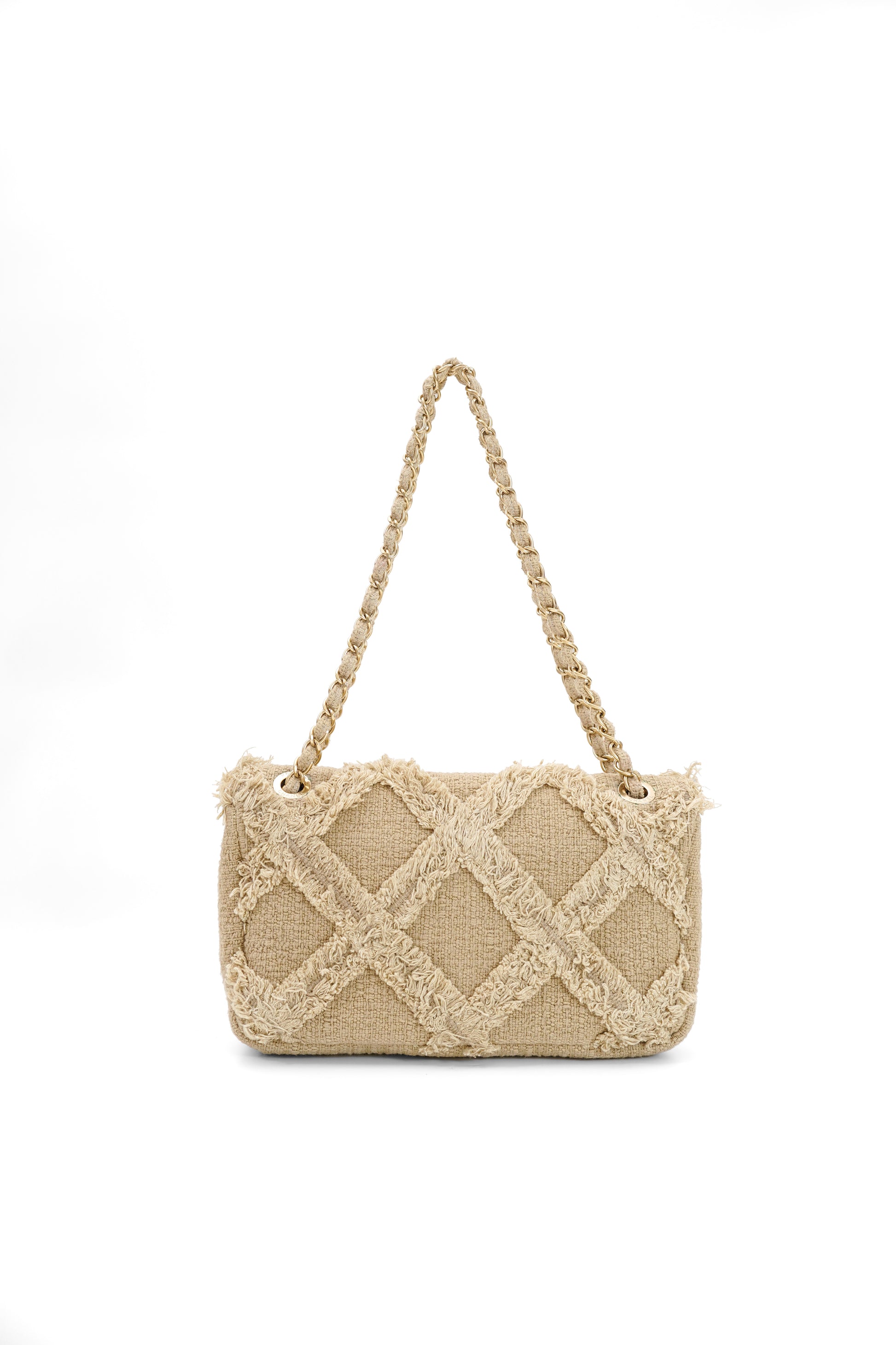 Chanel 2009 Crochet Flap Beige Canvas Shoulder Bag