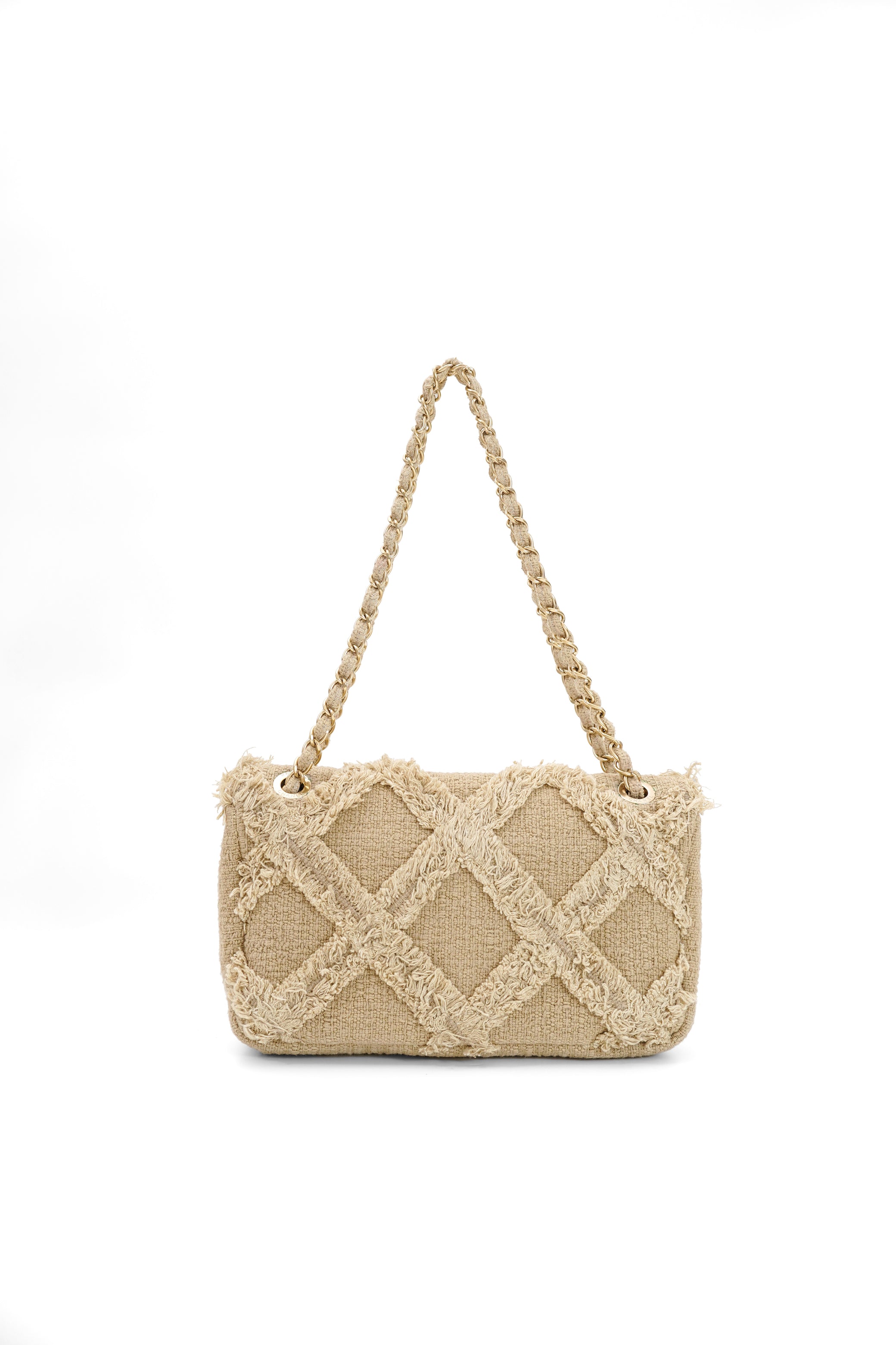 Chanel 2009 Crochet Flap Beige Canvas Shoulder Bag
