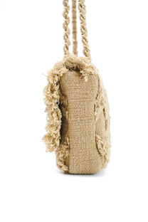 Chanel 2009 Crochet Flap Beige Canvas Shoulder Bag