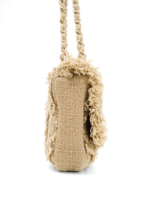 Chanel 2009 Crochet Flap Beige Canvas Shoulder Bag