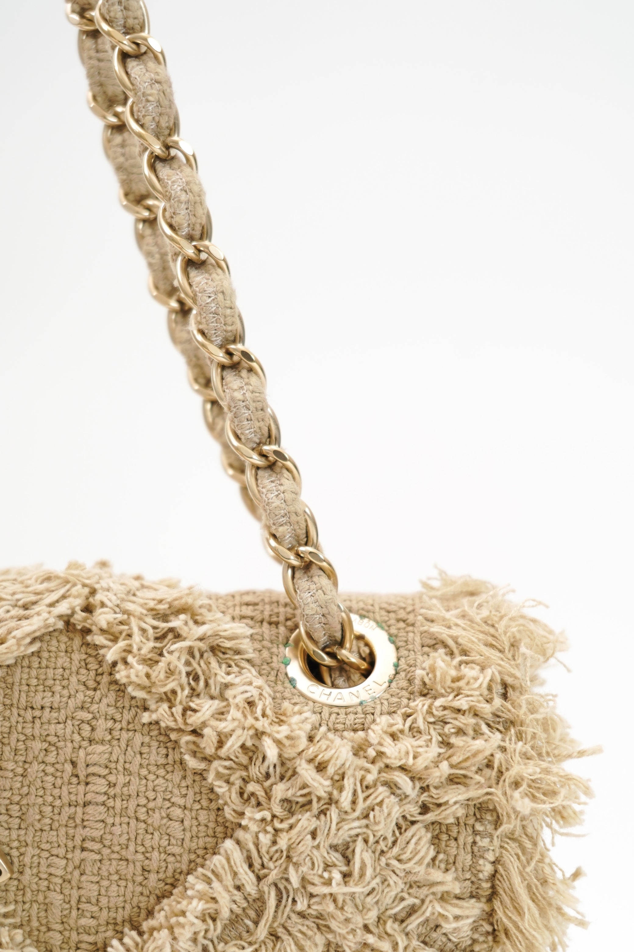 Chanel 2009 Crochet Flap Beige Canvas Shoulder Bag