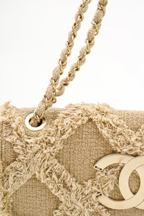 Chanel 2009 Crochet Flap Beige Canvas Shoulder Bag