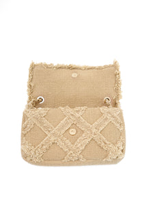 Chanel 2009 Crochet Flap Beige Canvas Shoulder Bag