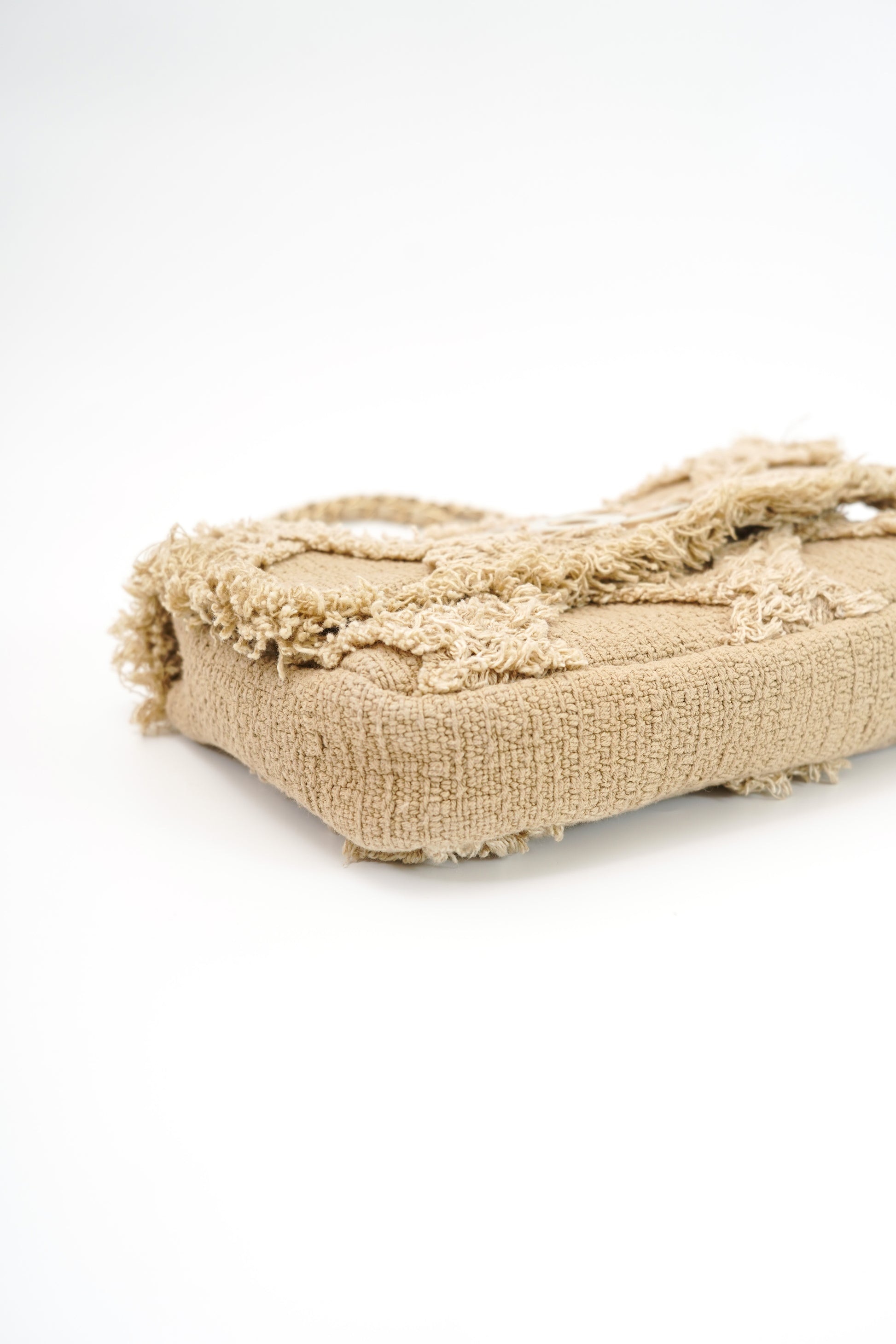 Chanel 2009 Crochet Flap Beige Canvas Shoulder Bag