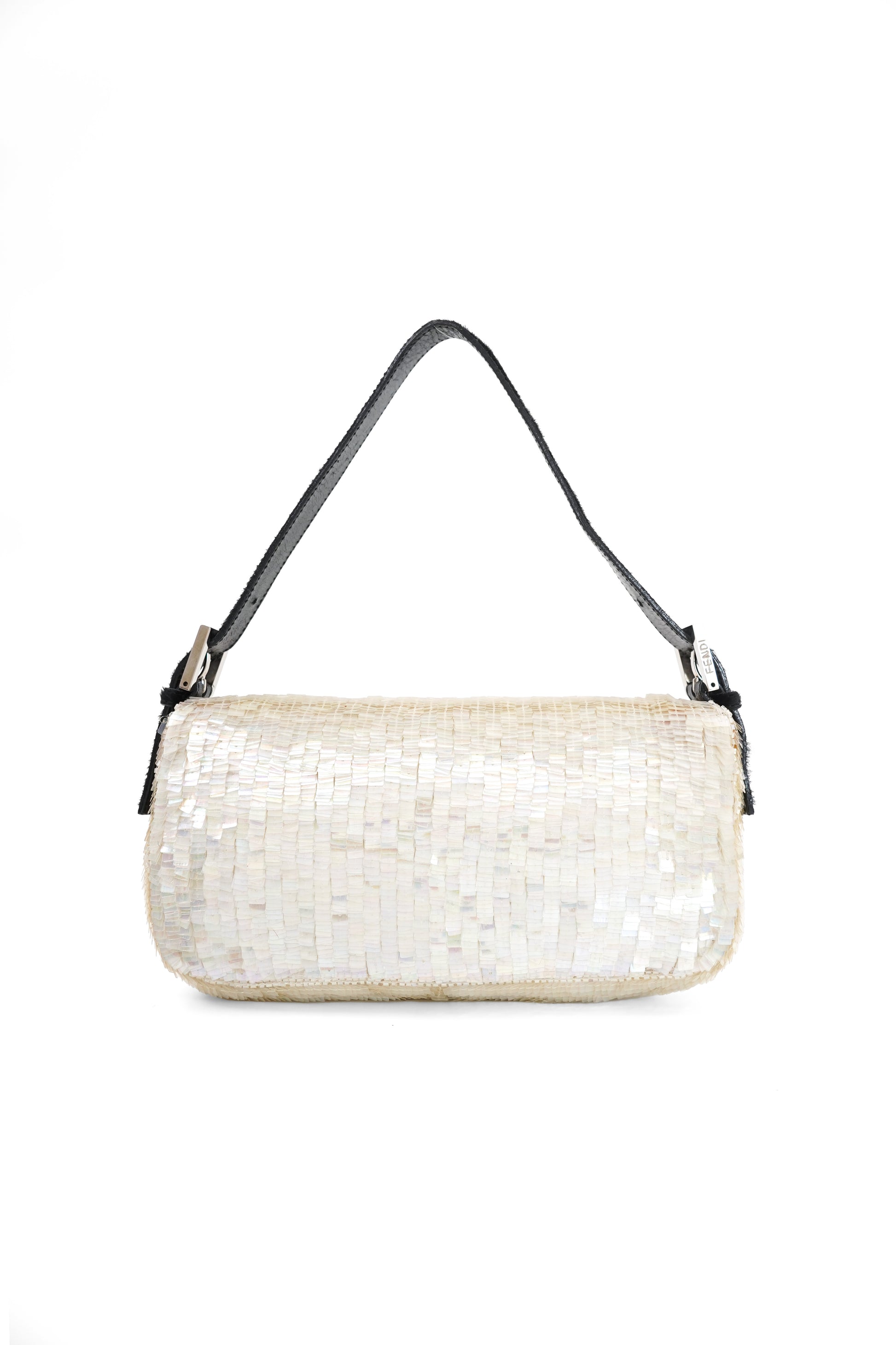 Fendi White Sequin Baguette Shoulder Bag 2000s