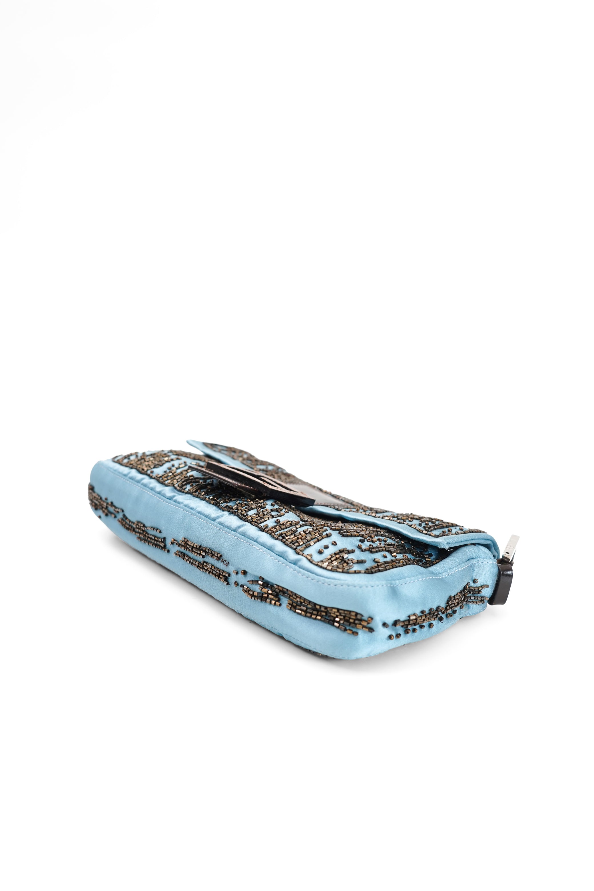 Fendi Blue Satin Beaded Baguette Bag