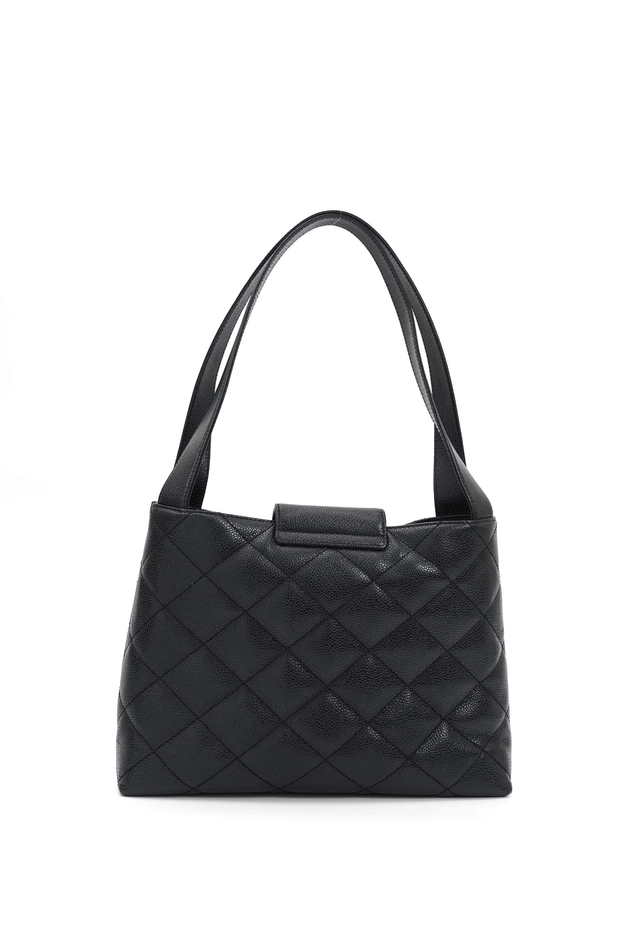 Vintage Chanel Caviar Skin Turn Lock Tote Bag 2000-2002