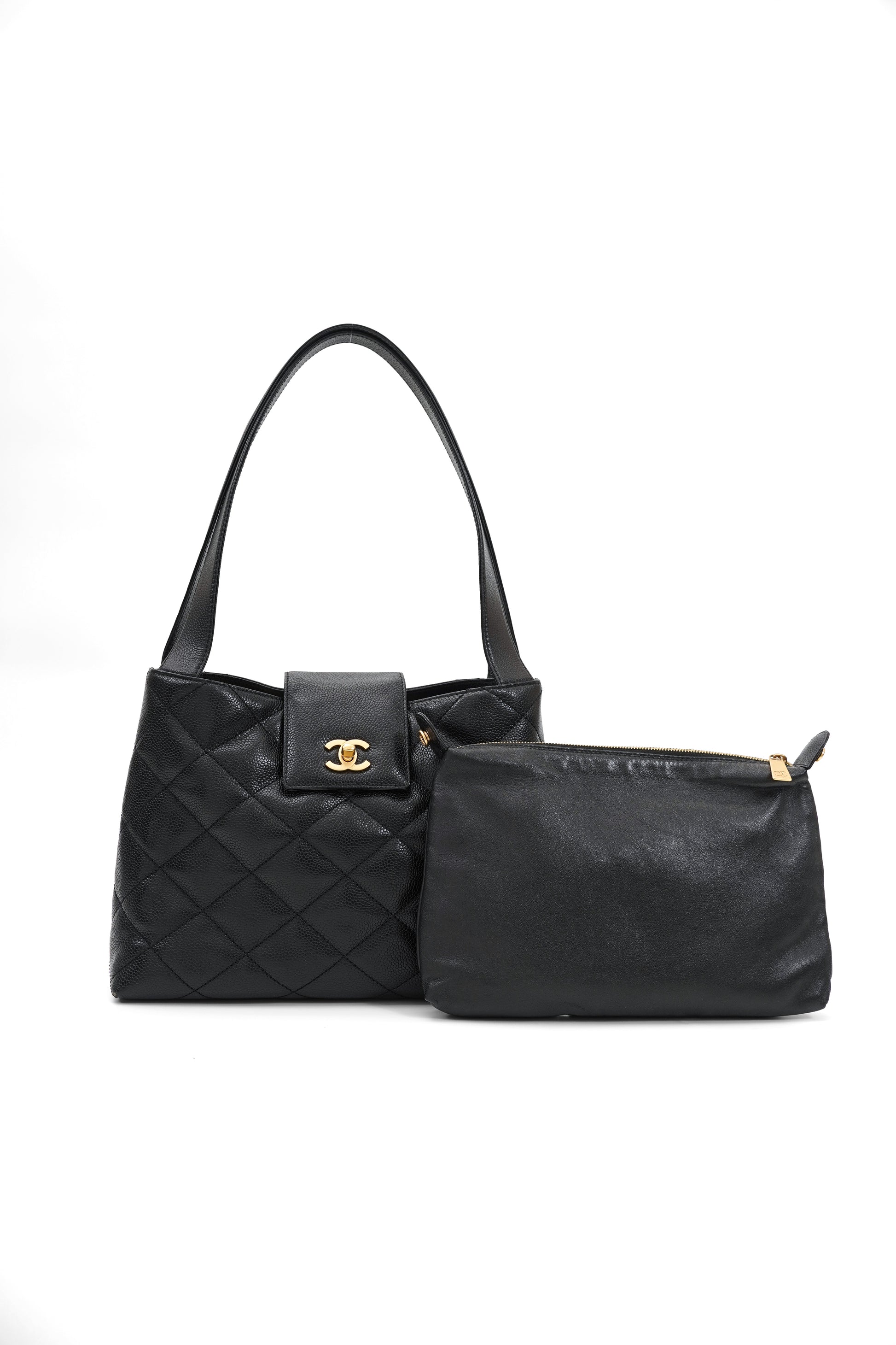 Vintage Chanel Caviar Skin Turn Lock Tote Bag 2000-2002