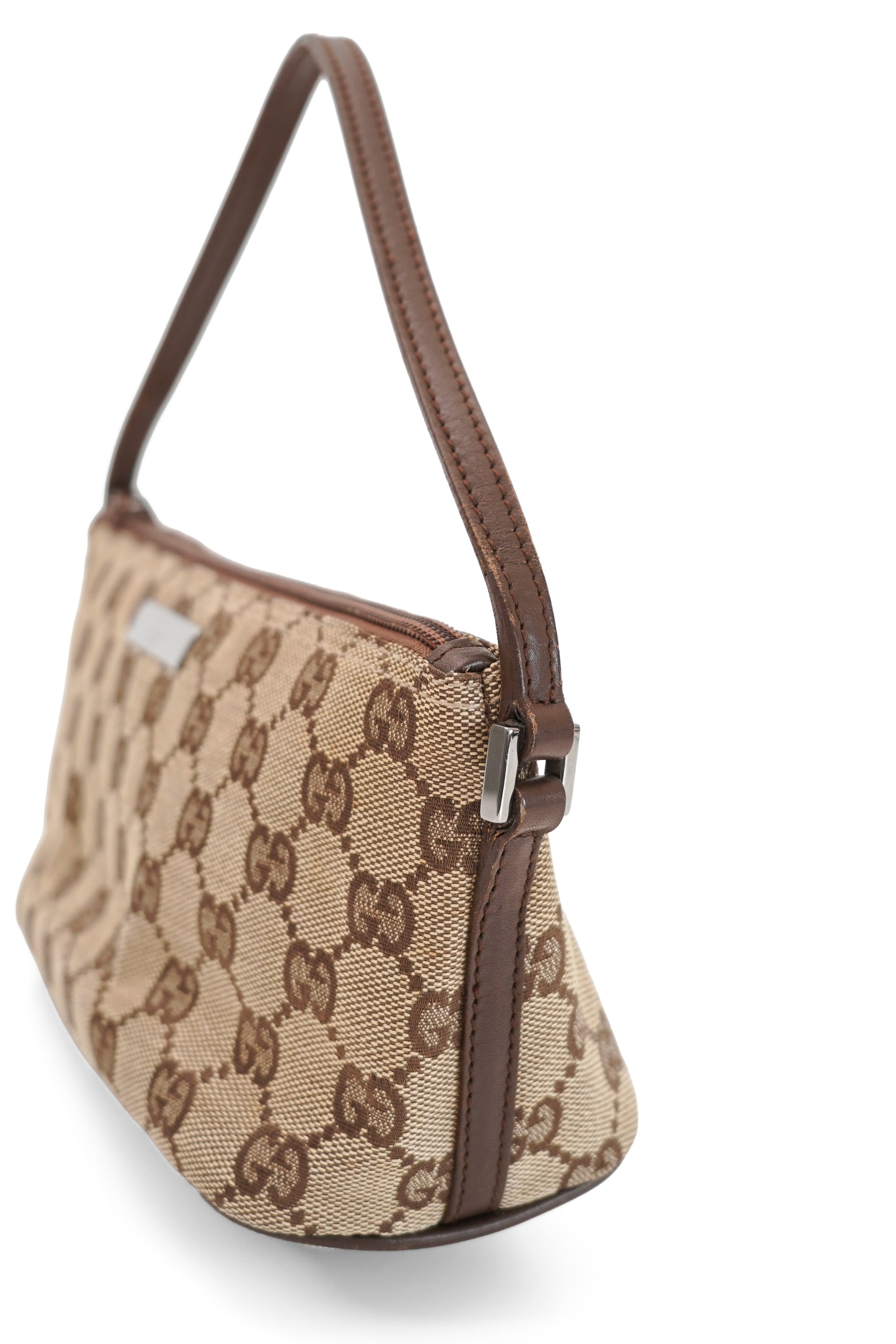 Gucci GG Monogram Brown Leather Boat Pochette