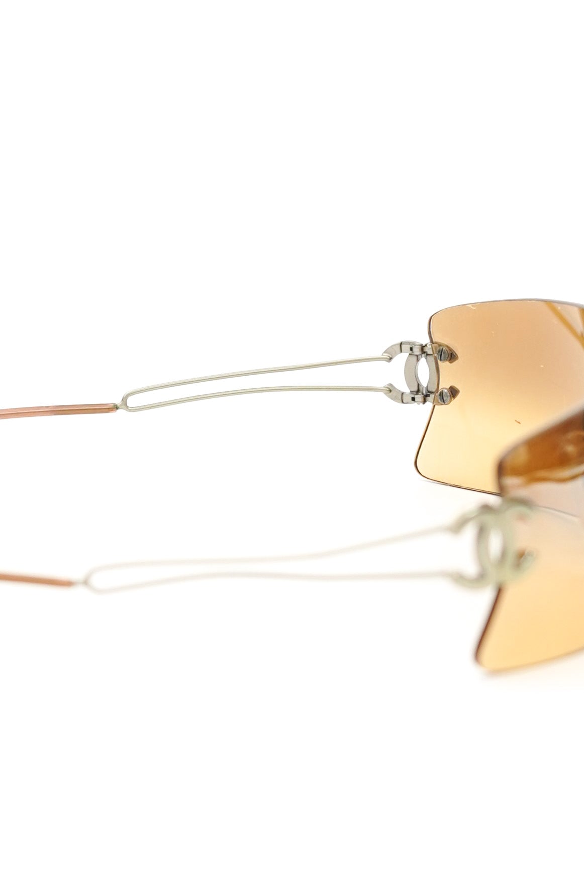 Vintage Chanel CC Logo Rimless Dark Orange Sunglasses 4051-B