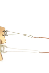 Vintage Chanel CC Logo Rimless Dark Orange Sunglasses 4051-B