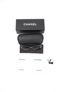 Chanel Silver Metal Frame Black Tint CC Logo Sunglasses 4099
