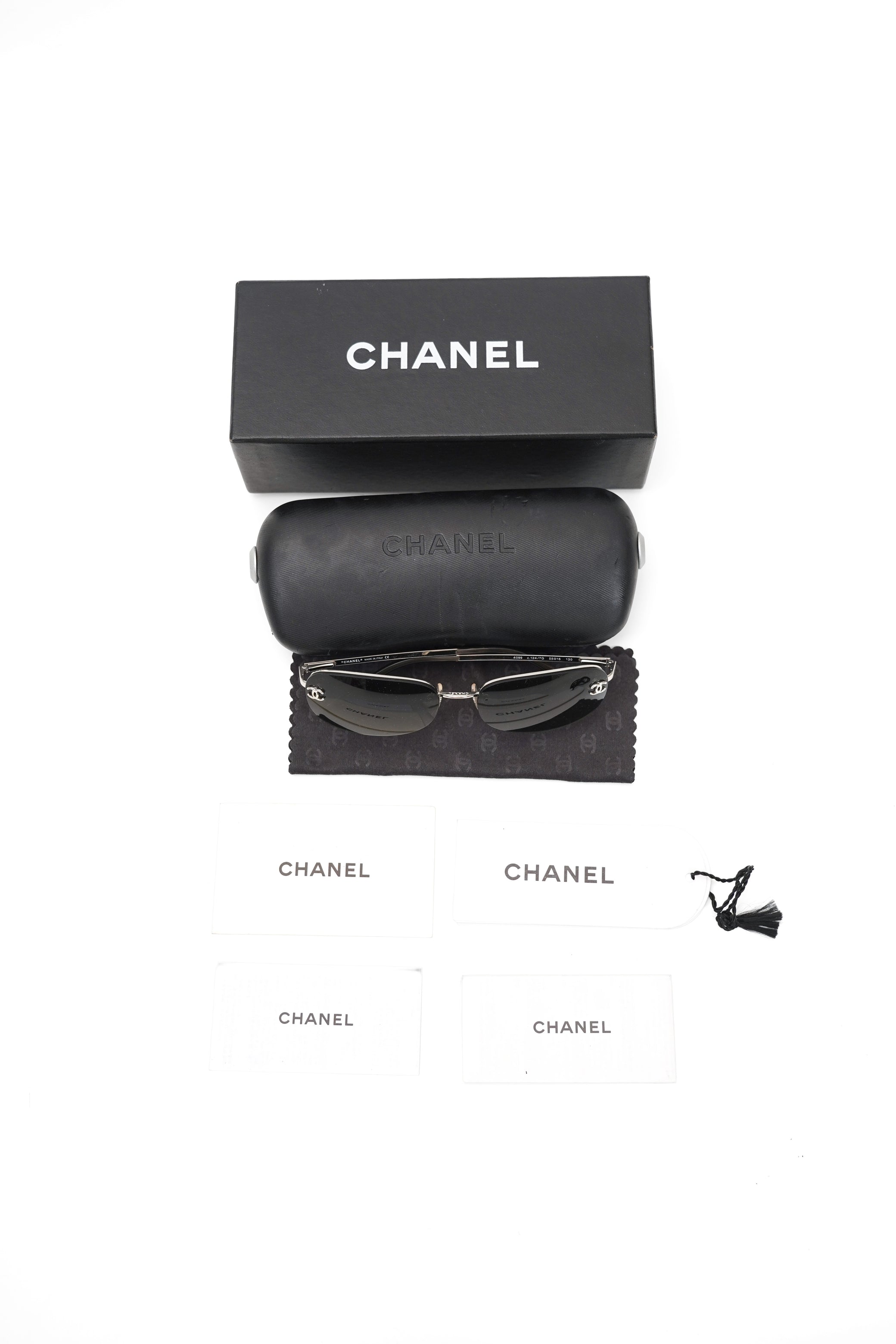 Chanel Silver Metal Frame Black Tint CC Logo Sunglasses 4099