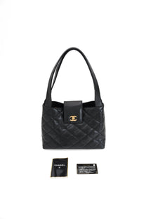 Vintage Chanel Caviar Skin Turn Lock Tote Bag 2000-2002