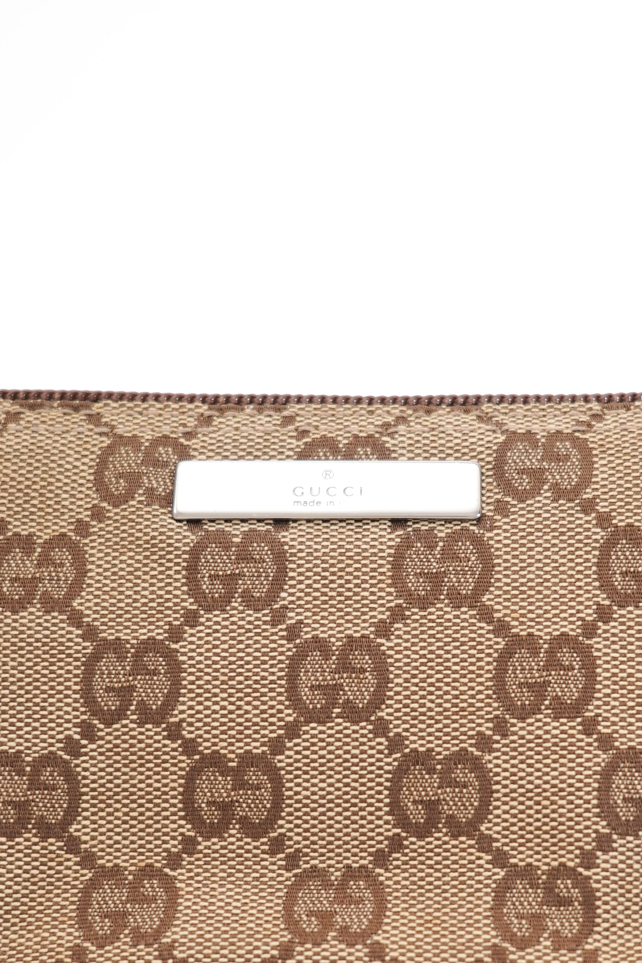 Gucci GG Monogram Brown Leather Boat Pochette