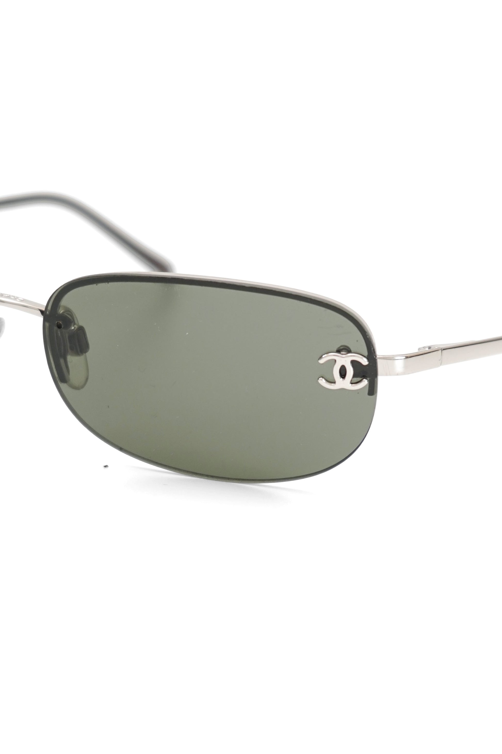 Chanel Silver Metal Frame Black Tint CC Logo Sunglasses 4099