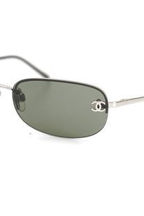 Chanel Silver Metal Frame Black Tint CC Logo Sunglasses 4099