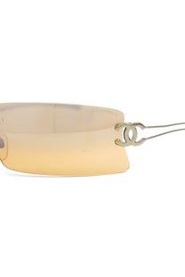 Vintage Chanel CC Logo Rimless Dark Orange Sunglasses 4051-B