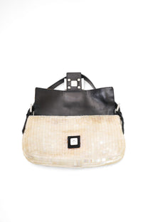 Fendi White Sequin Baguette Shoulder Bag 2000s
