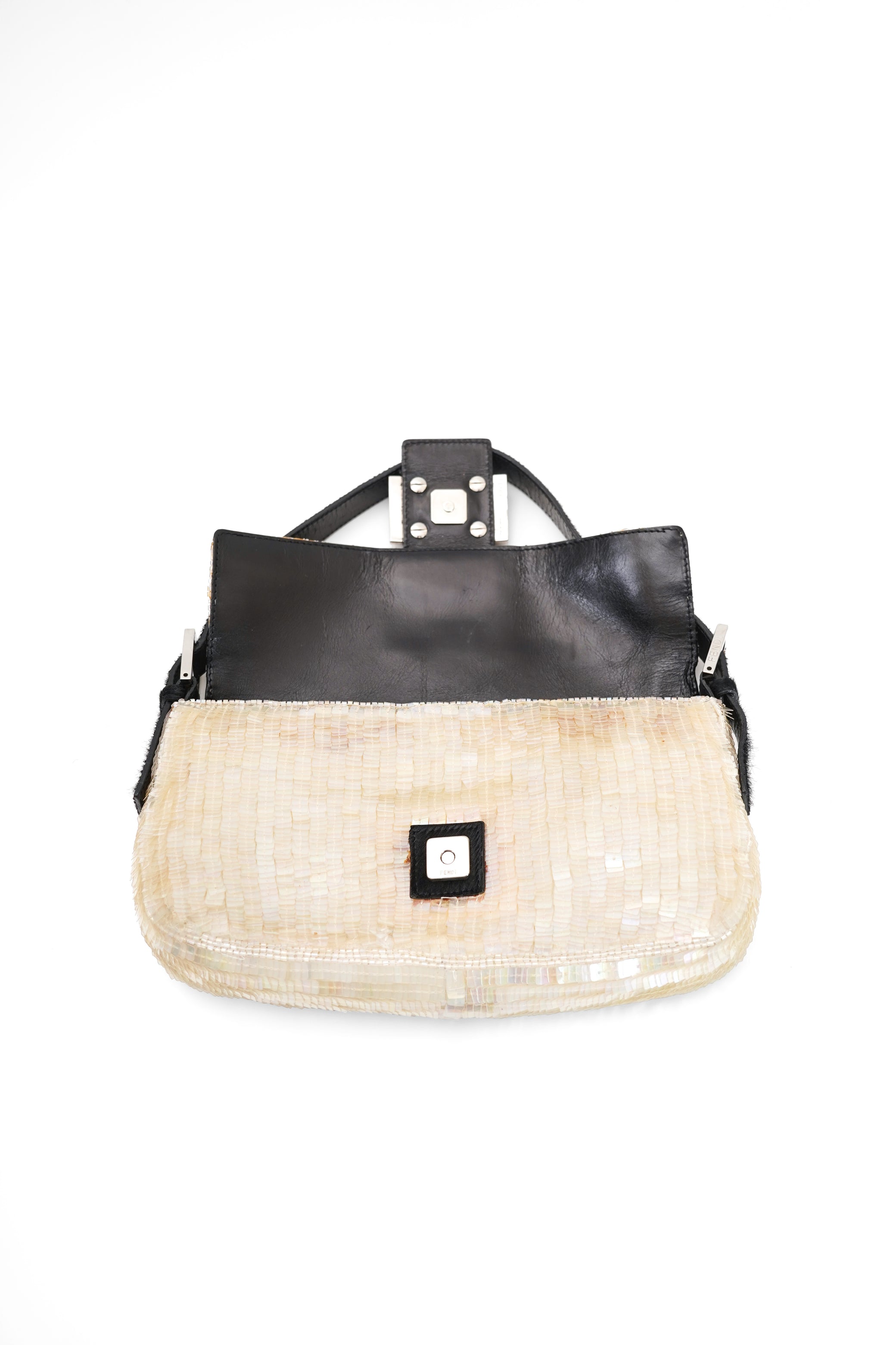 Fendi White Sequin Baguette Shoulder Bag 2000s