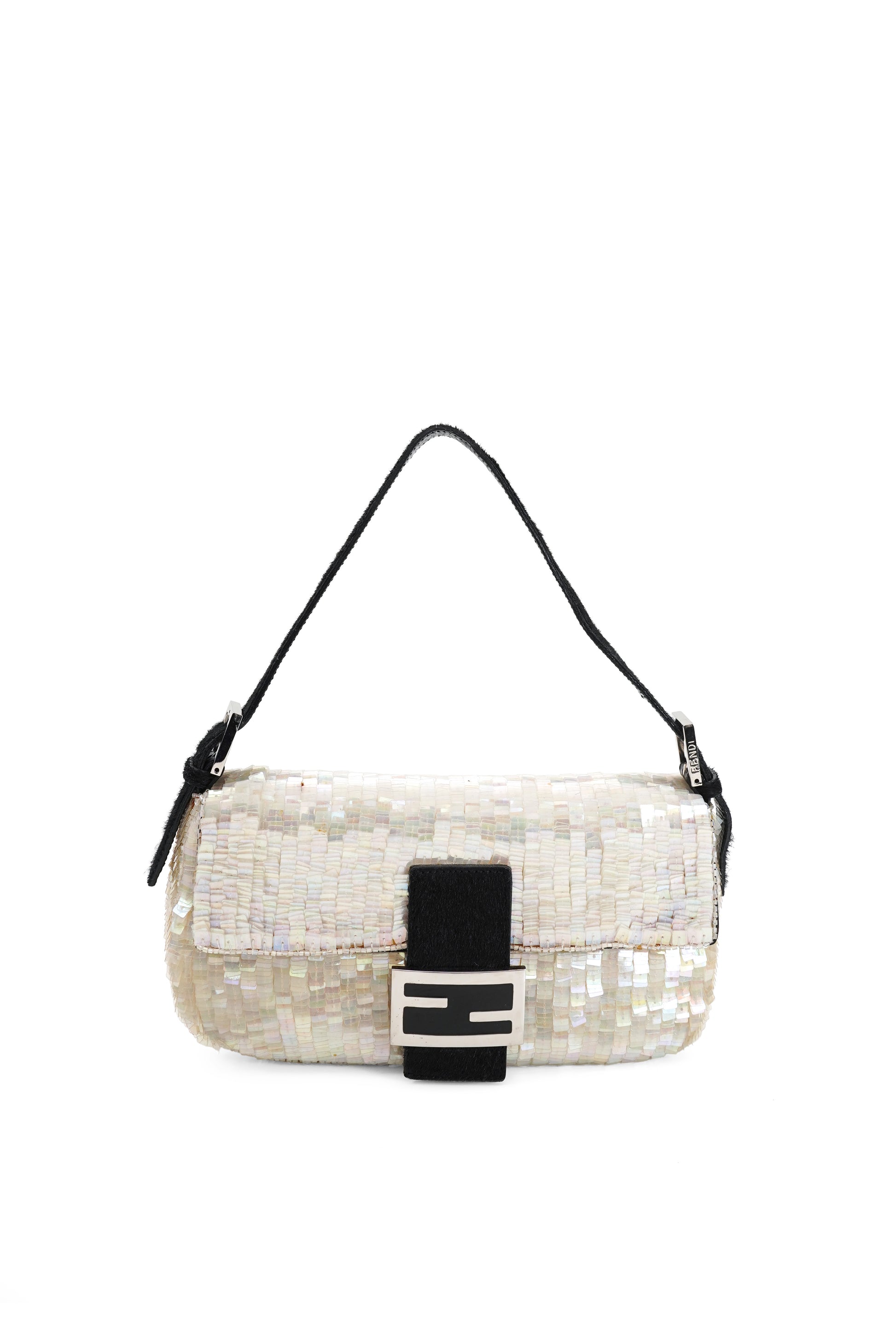 Fendi White Sequin Baguette Shoulder Bag 2000s