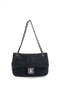 Chanel Sport Line Chocolate Bar Black Suede Flap Bag