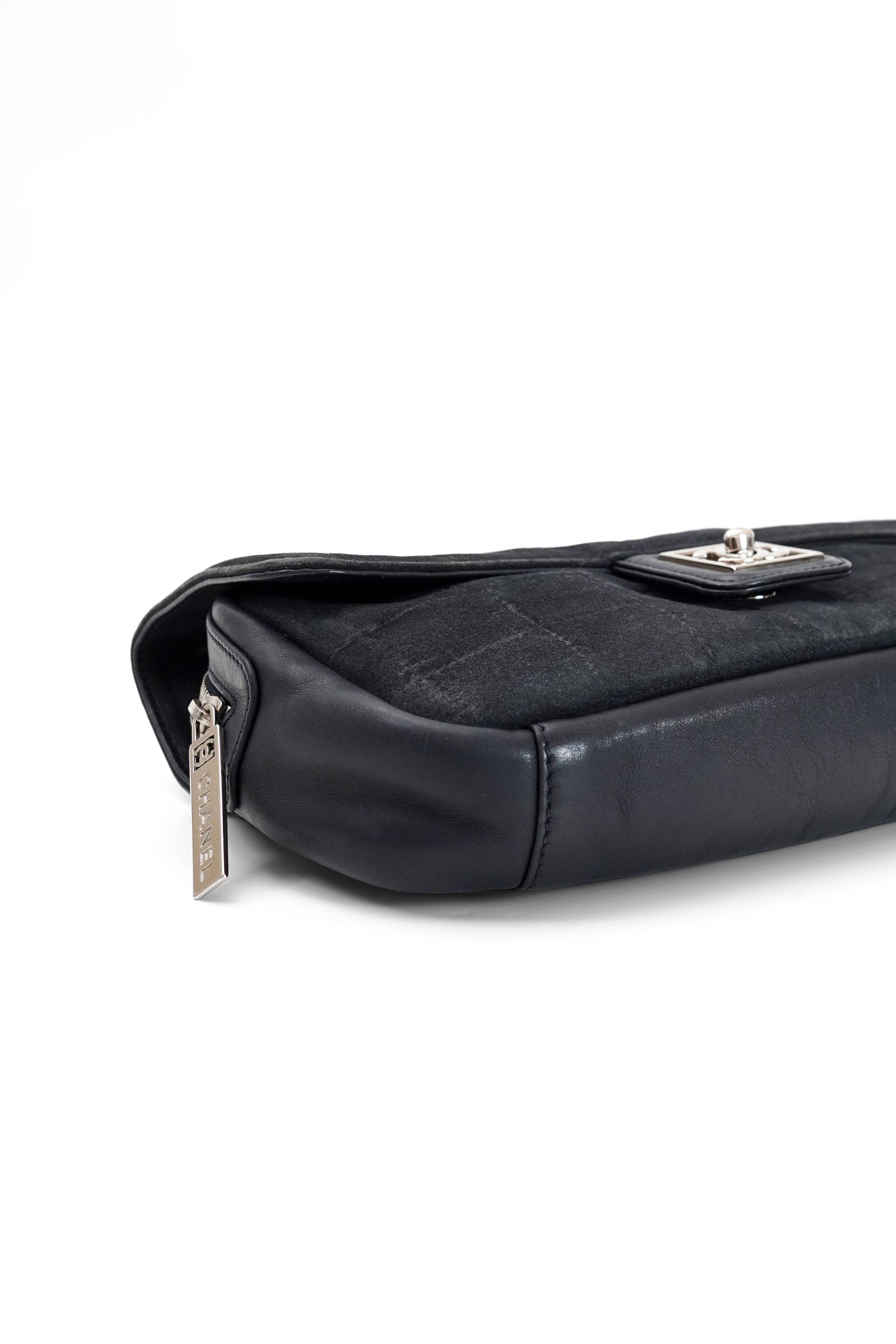 Chanel Sport Line Chocolate Bar Black Suede Flap Bag