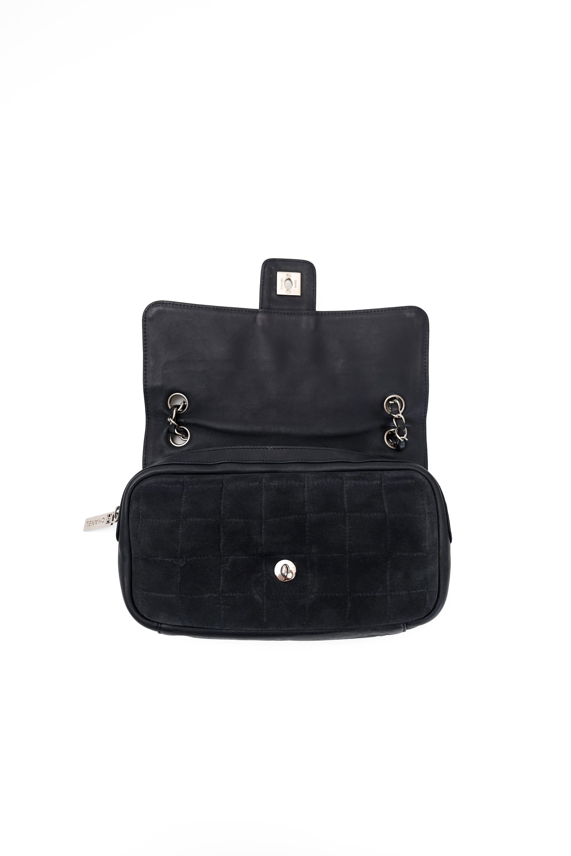Chanel Sport Line Chocolate Bar Black Suede Flap Bag