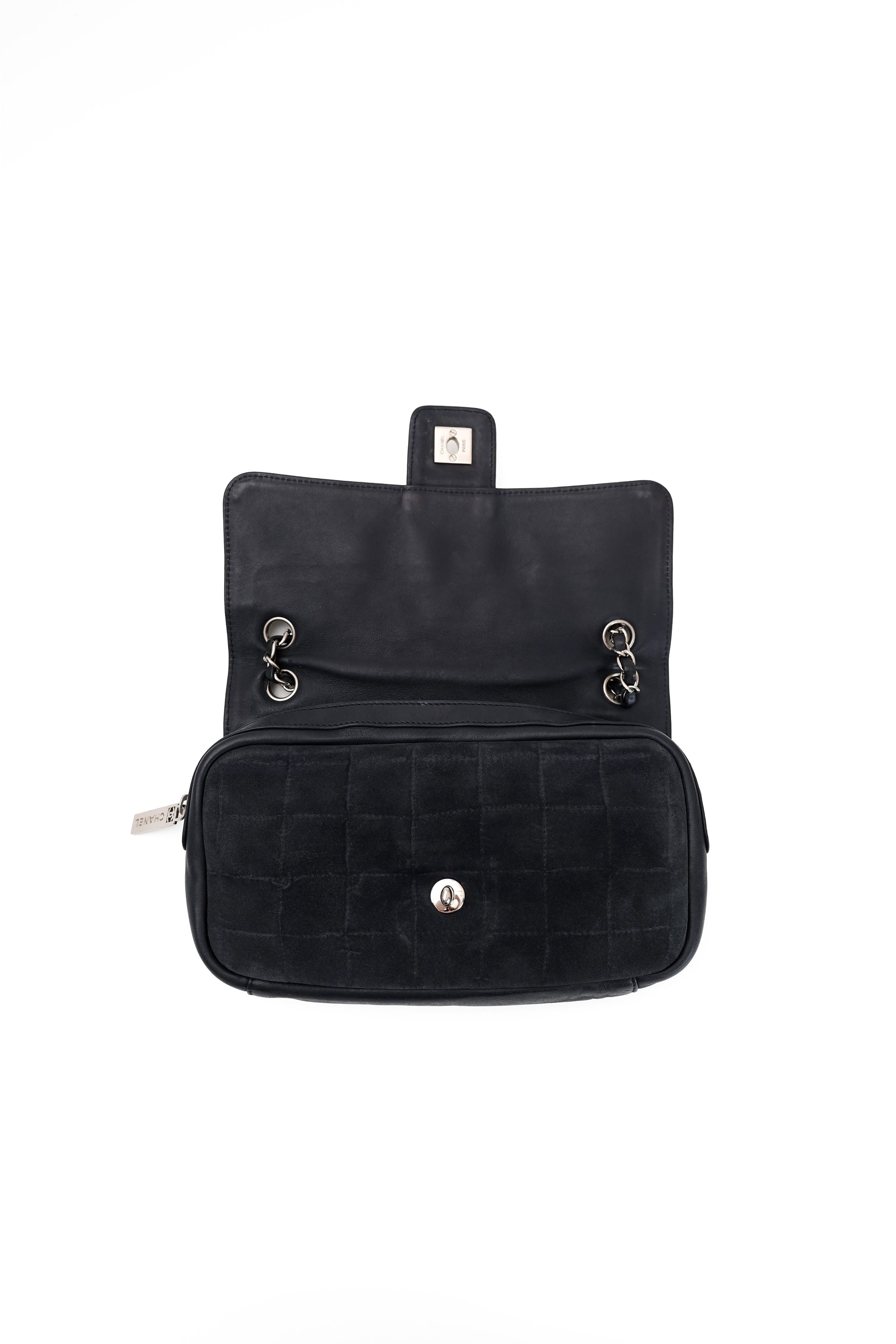Chanel Sport Line Chocolate Bar Black Suede Flap Bag