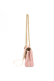 2014 Chanel Red/White Canvas Striped Coco Sailor Pearl Medium Classic Double Flap Bag
