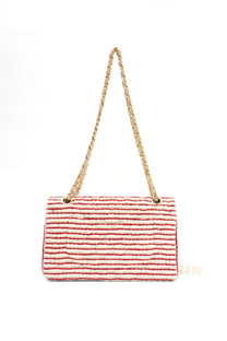 2014 Chanel Red/White Canvas Striped Coco Sailor Pearl Medium Classic Double Flap Bag