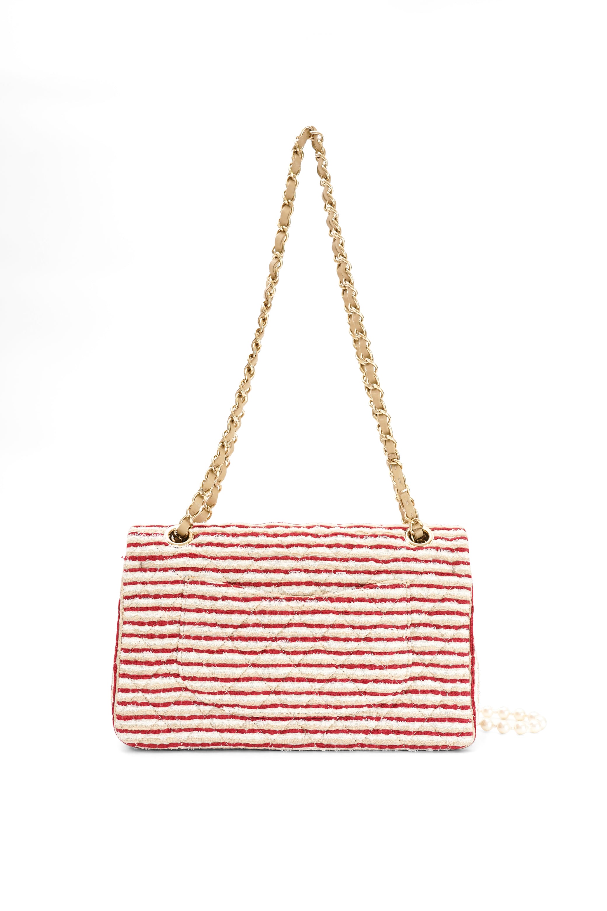 2014 Chanel Red/White Canvas Striped Coco Sailor Pearl Medium Classic Double Flap Bag