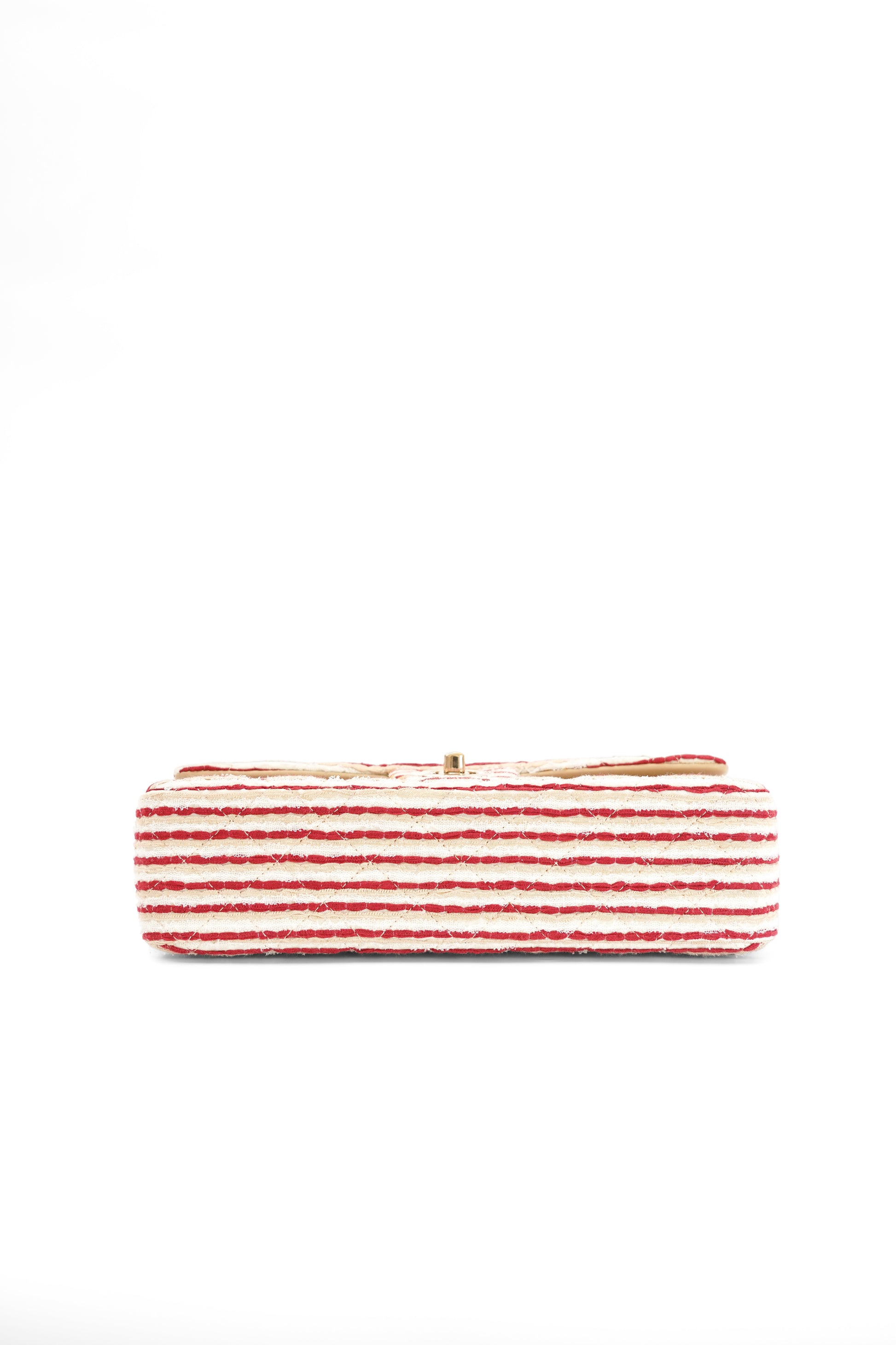 2014 Chanel Red/White Canvas Striped Coco Sailor Pearl Medium Classic Double Flap Bag