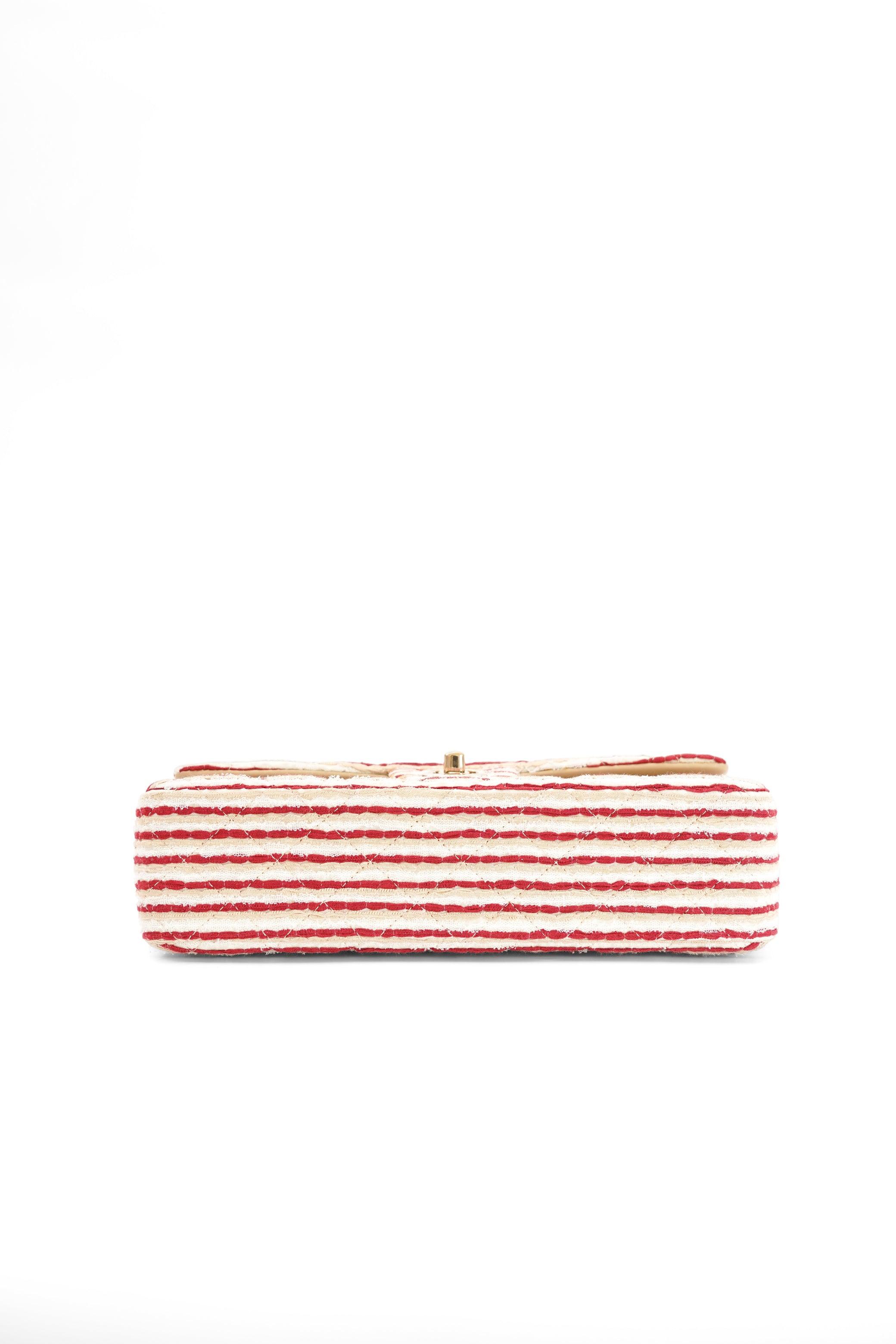 2014 Chanel Red/White Canvas Striped Coco Sailor Pearl Medium Classic Double Flap Bag