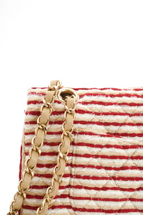 2014 Chanel Red/White Canvas Striped Coco Sailor Pearl Medium Classic Double Flap Bag