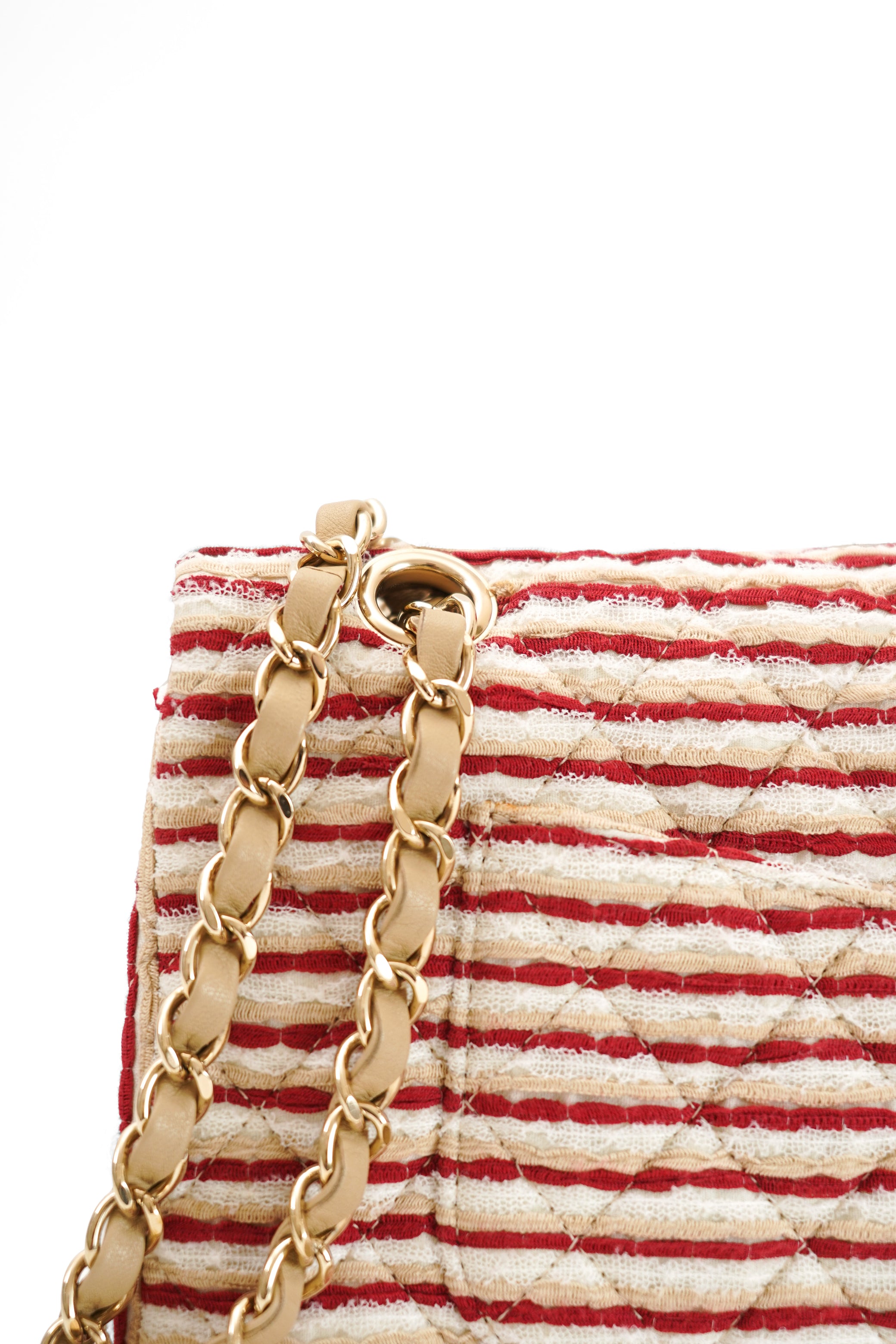 2014 Chanel Red/White Canvas Striped Coco Sailor Pearl Medium Classic Double Flap Bag