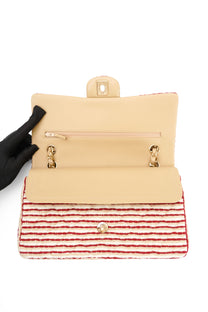 2014 Chanel Red/White Canvas Striped Coco Sailor Pearl Medium Classic Double Flap Bag