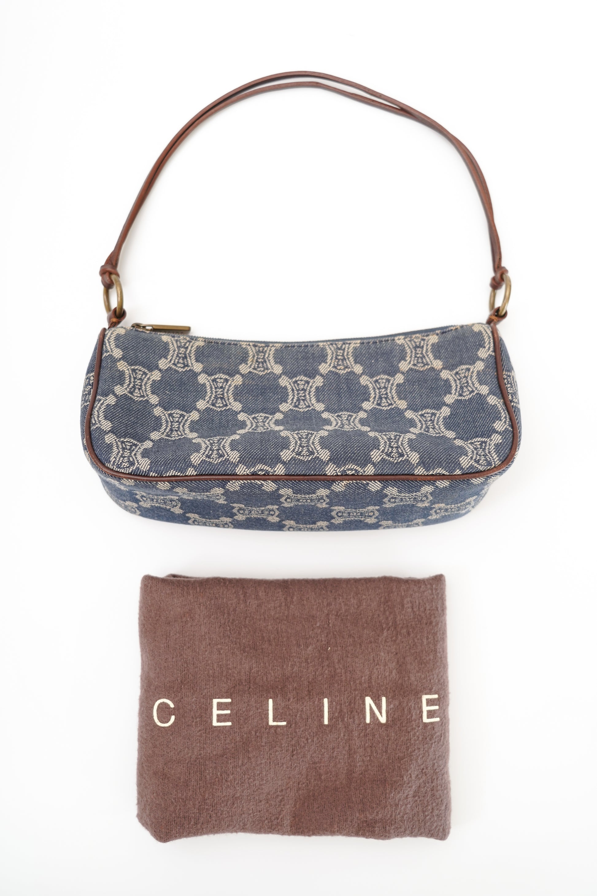 Vintage Celine Blue Macadam Denim Shoulder Bag