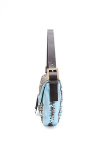 Fendi Blue Satin Beaded Baguette Bag