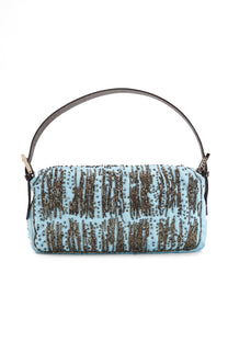 Fendi Blue Satin Beaded Baguette Bag