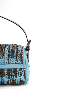 Fendi Blue Satin Beaded Baguette Bag