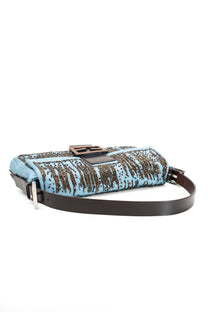 Fendi Blue Satin Beaded Baguette Bag